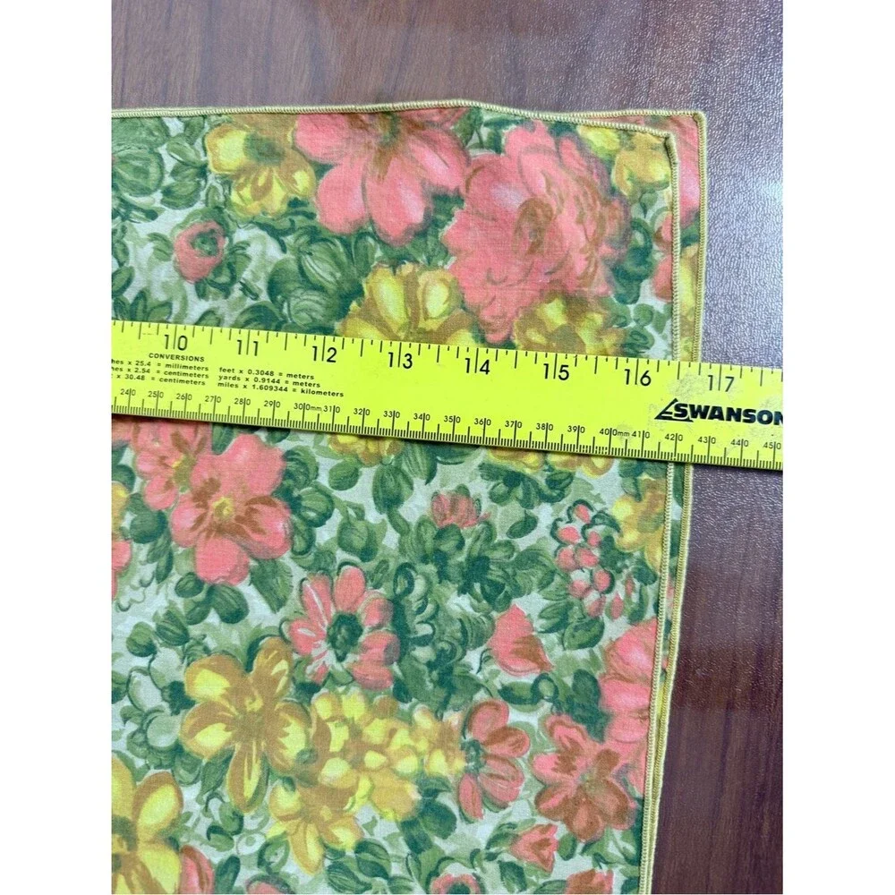2 Vintage 70s Cloth Napkins Coral, Yellow & Green Floral
